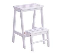 2-in-1 Convertible Folding Step Stool & Ladder - Solid Wood, Space-Saving Design for Home & Library Display - Portable, Versatile, White (37.7x47.5x54.5CM)