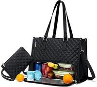 2 in 1 Convertible Tote With Lunch Compartment - Large Laptop Bag for Women, Business and Office Handbag, Black