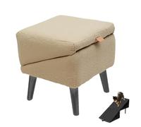 2-in-1 Convertible Wooden Home Step Stool Dog Ramp Stairs, Folding Dog Ramp for Bed, Transformable Split Ottoman Pet Ramps, Foldable Non Slip Stairs for Couch, For Injured Dogs and Cats(Khaki,Plush)