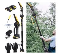 2-in-1 Cordless Brushless Pole Chainsaw & Mini Chainsaw | 4.9-7.5ft Telescopic Tree Pruner | 21V 2x2.0Ah Battery | 120min Runtime | 6" Branch Cutter for Long Reach Garden Pruning (Yellow)