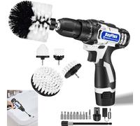2-in-1 Cordless Drill Tool Kit Set, 16.8V Power Drill Professional Household Hand Tool Kit with 10-Piece Bits for DIY Repair, 5-Piece Power Scrubber Brushes for Cleaning Floor Car Bathroom Kitchen