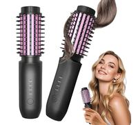 2 in 1 Cordless Hair Curler,Portable Hair Curler and Straightener Brush Travel Curling Rechargeable Mini Heated Hot Brush with Negative Ion(150℃-210℃)