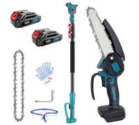 2-in-1 Cordless Pole Saw & Chainsaw, 6-Inch Mini Chainsaw with 1.3-2.5M Extendable Pole, 180° Articulating Head, 2x18V 3.0Ah Batteries & Charger Included, for Tree Trimming, Pruning, Branch Cutting
