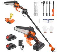 2-in-1 Cordless Pole Saw & Mini Chainsaw, 2.3m Extension Pole, 6 Inch, Auto Oiler, 2 x 1.5Ah Batteries, Knob Adjusts Chain Tightness, for High & Low Tree Branch Cutting Trimming Pruning