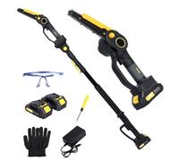 2-in-1 Cordless Pole Saw & Mini Chainsaw, 21V Brushless Electric Chain Saw with 2 x 2.0Ah Battery, 4.9-7.5ft Reach Pole Saw for Tree Pruning, Wood Cutting, Branch Trimming Black&Yellow