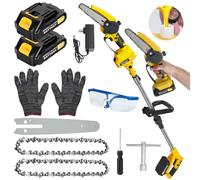 2-in-1 Cordless Pole Saw & Mini Chainsaw, 21V Electric Pole Chainsaw, Extendable 5.9ft Telescopic Pole, Brushless Motor, Tree Trimming & Wood Cutting (Yellow)