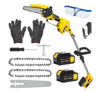 2 in 1 Cordless Pole Saw, Mini Chainsaw 6 Inch Brushless Chain Saw, 21V 550W, Telescopic Extension Pole 0.9 to 5.9ft, 2 x 1.5Ah Batteries, Tree Pruning (Yellow)