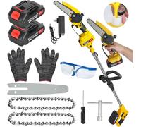 2 in 1 Cordless Pole Saw & Mini Chainsaw, 6-inch Brushless Electric Pole Chainsaw, 5.9 Ft Long Reach Chain Saws for Tree Pruning Wood Cutting Garden Saw with 2 x 1.5Ah Battery