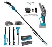 2-in-1 Cordless Pole Saw & Mini Chainsaw 6 Inch, Cordless Telescopic Chainsaw with Retractable Extension Rod Up to 2.5m, Power Electric Polesaw with 2 x 4.0Ah Batteries for Tree Trimming