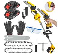 2-in-1 Cordless Pole Saw, Mini Chainsaw with 0.9-5.9ft Retractable Extension Pole for Tree Pruning, Brushless Electric Chain Saw with 2 x 1.5Ah Batteries, Handheld Chainsaw for Wood Cutting Yellow