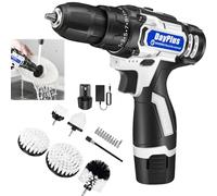 2-in-1 Cordless Screwdriver Drill Scrubber Cleaning Kit, 5pcs Drill Brush and Long Reach Rod, Professional Power Scrubber, Electric Drill with 10pcs Drill Bits, Battery and Charger Included
