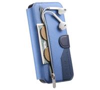 2-in-1 cover phone case for iPhone 16E, twill magnetic phone case, Buckle zipper,detachable wallet phone case Supports wireless charging RFID anti-theft Blue
