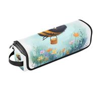 2-in-1 Curling Iron Travel Case and Heat Resistant Mat Large Capacity Hair Tool Organizer for Flat Irons, Straighteners, Curling Irons, Cute Floral Bees Portable Organizer