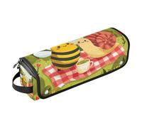 2-in-1 Curling Iron Travel Case and Heat Resistant Mat Large Capacity Hair Tool Organizer for Flat Irons, Straighteners, Curling Irons, Cute Bees Picnic Portable Organizer