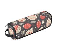 2-in-1 Curling Iron Travel Case and Heat Resistant Mat Portable Hair Styling Tool Organizer for Hot Tools Curling Iron Flat Irons Hair Volumizer Styler, Red and White Merry Christmas Bell