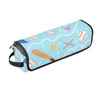 2-in-1 Curling Iron Travel Case and Heat Resistant Mat with Zipper Double-Layer Travel Carrying Case for Flat Iron Hot Tools and Haircare Accessories, Baseball Goal Wave Blue Line Pattern