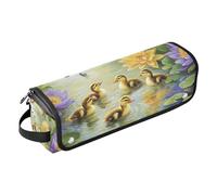 2-in-1 Curling Iron Travel Case and Heat Resistant Mat with Zipper Dustproof Travel Hair Straightener Bag for Hot Tools Curling Iron Flat Irons Hair Volumizer Styler, Lily - Pond Lullaby: Ducklings
