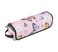 2-in-1 Curling Iron Travel Case and Heat Resistant Mat with Zipper Waterproof Portable Open Flat Travel Bag for Flat Iron Hot Tools and Haircare Accessories, Cartoon Sweet Butterflies Pink