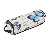 2-in-1 Curling Iron Travel Case Hair Accessories Organizer with Heat Resistant Pad, Blue Butterflies Hand Written Text Note for Flat Irons, Straighteners, Curling Irons