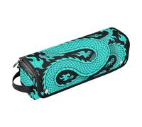 2-in-1 Curling Iron Travel Case with Heat Resistant Pad Blue Chinese Dragon Retro 90s Style Large Capacity Hair Tool Organizer for Hot Tools Curling Iron Flat Irons Hair Volumizer Styler