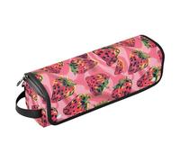 2-in-1 Curling Iron Travel Case with Heat Resistant Pad Large Capacity Hair Straighteners Organizer for Flat Irons, Straighteners, Curling Irons, Nice Big Pink Strawberries Travel Essentials