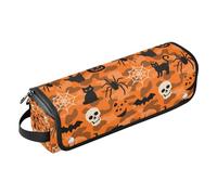 2-in-1 Curling Iron Travel Case with Heat Resistant Pad Removable Hair Styling Accessories Organizer for Curling Iron Straightener Flat Hair Dryer, Halloween Orange Camouflage Pumpkin Ghosts