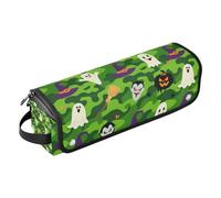 2-in-1 Curling Iron Travel Case with Heat Resistant Pad Removable Hair Styling Accessories Organizer for Curling Iron Straightener Flat Hair Dryer, Halloween Green Camouflage Pumpkin Ghosts