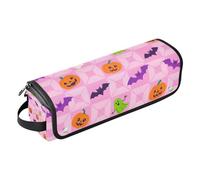 2-in-1 Curling Iron Travel Case with Heat Resistant Pad Removable Hair Styling Accessories Organizer for Curling Iron Straightener Flat Hair Dryer, Halloween Pink Checkered Pumpkin Ghosts Bat