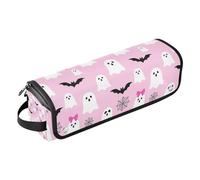 2-in-1 Curling Iron Travel Case with Removable Heat Resistant Mat Carrying Case Flat Curling Iron Waterproof Organizer for Flat Irons Straighteners Irons Cute Pink Halloween Ghosts Women