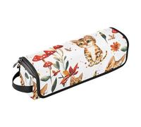 2-in-1 Curling Iron Travel Case with Removable Heat Resistant Mat Double-Layer Travel Carrying Case for Flat Iron Hot Tools and Haircare Accessories, Cartoon Savannah Cats White Women