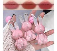 2 IN 1 Cute Bunny Lip Gloss Keychain Lipstick Set,Red Pink Brown Liquid Velvet Matte Lipstick Long Lasting Waterproof 3 Pcs