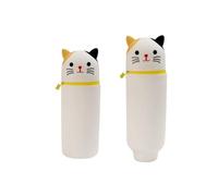 2-in-1 Cute Cartoon Panda Pink Pencil Case, A Multifunctional Stationery Organizer - for Girls, Suitable for Students, Ideal As A School Pencil Case for Schools (White Cat)
