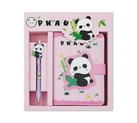 2 in 1 Cute Panda Theme Stationery Gift Box Set Includes 1 Pcs A6 Cartoon Panda Notebook Journal Hardcover Notepad Diary and Pen Gift for Birthday Christmas Kids Study Office School Supplies (Pink)
