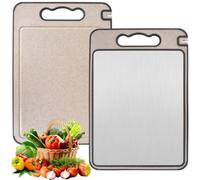 2 in 1 Cutting Boards for Kitchen - 304 Stainless Steel and Food Grade Wheat Straw Double Sided Design Board Dishwasher Safe