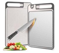 2 in 1 Cutting Boards Non Toxic for Gourmet Kitchen Aficionados - 304 Stainless Steel and Food Grade Wheat Straw Double Sided Design - Scratch-Resistant Mesh - Easy-Clean with Juice Groove (15”×10”)