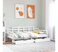 Daybed Solid Pinewood 80 x 200 cm White Sofa Bed with 2 Drawers Rustic Guest Bed