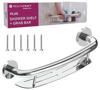 2-in-1 Decorative Grab Bar with Shelf, Plus Shampoo Shelf 19.5 Inch by HEALTHCRAFT, ADA Compliant, Bath and Shower Safety Handle, Wall Mounted Support Bar for Seniors Bathroom in Polished Chrome