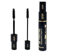2 in 1 Definition and Volume Mascara with Double Brush Lengthening and Volumising Intense Black Professional Waterproof Formula with Ophthalmologically Tested Natural Waxes, 12 ml