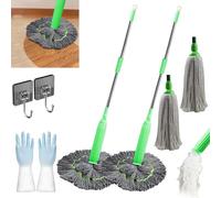 2 in 1 Dehydrated Mop, Dehydrated Mop with 2 Microfibra Replaceable Mop Pads, 360 Degree Spin Round Wall Cleaning Mop, Quick-Drying Microfiber Floor Mop for Hardwood Commercial Household Clean (2Pcs)