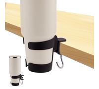2-in-1 Desk Cup Holder, Adjustable Anti-Spill Tumbler Organizer Clamp with Hook for Owala & Stanley Water Bottles Cup Organizer for Office Gaming Desk and Table Accessories Workstation (Black)