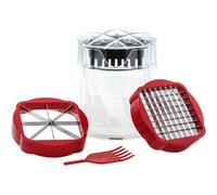2-in-1 Detachable Fruit Slicer and Dicer, Stainless Steel Strawberry Slicer with Lid, Fruit Cutter with Push Plate for Banana Egg, Creative Cup Slicer, Must Have Vegetable Cutter Kitchen Gadget