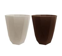 2 in 1 Diamond Design 8L Waste Paper Bin & Plant Pot - Modern Geometric Plastic Rubbish Bin or Decor Indoor Outdoor Planter for Bathroom, Bedroom, Office, Living Room & Balcony (Beige + Brown)