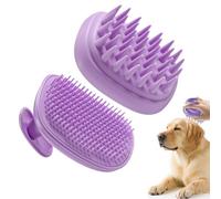 2-in-1 Dog Bath Brush for Grooming & Massage - Pet Silicone Brush for Long & Short Haired Dogs and Cats, Dog Scrubber for Bath, Rubber Curry Brush, Use Wet as Bath Brush or Dry for Grooming-Purple