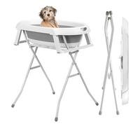 2 in 1 Dog Bathtub, Foldable Pet Washing Station, Portable Shower Tub for Small to Medium Pets, Collapsible Dog Bath Tub for Grooming, Indoor & Outdoor Use, Plastic Material, Easy Drainage Grey