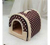 2-In-1 Dog Bed House, Indoor Dog House, Removable And Washable Dog House, Foldable Cat Bed, Enclosed Warm Plush Sleeping Nest Bed for Dogs Cats,brown dots,L