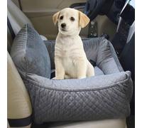 2 in 1 Dog Car Seat,Fully Detachable And Washable Puppy Dog Booster Seats with Storage Pockets And Safety Leash,Non-Slip Base Dog Bed,Gray