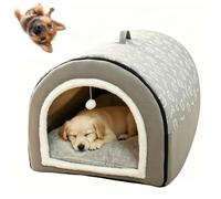 2 In 1 Dog House Large Dog Bed with Anti Anxiety Soft Warm Cushion, Foldable Calming Dog Kennel, Non-Slip Warm Pet Igloo Bed for Dogs Cats, Removable Washable，Gray：M