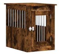 2-in-1 Dog Kennel with Lockable Door and Steel Wire Windows, Smoked Oak Engineered Wood Dog Crate Furniture End Table 45x62x59 cm