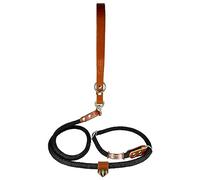 2-in-1 Dog Leash with Built-in Collar and Leather Handle, No-Pull for Small to Large Dogs, Made in Spain. Black&Cognac