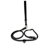 2-in-1 Dog Leash with Built-in Collar and Leather Handle, No-Pull for Small to Large Dogs, Made in Spain. Black & Black
